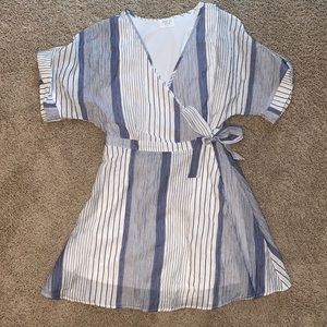 Blue and white wrap dress